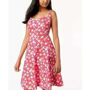 PAPPAGALLO Printed Fit & Flare Dress Pink Starfish Women’s Size 8